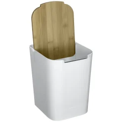 Poubelle à couvercle bambou 5L, Blanc