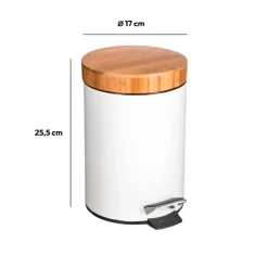 Poubelle à couvercle bambou 3L, Blanc