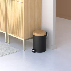 Poubelle à couvercle bambou 3L, Noir