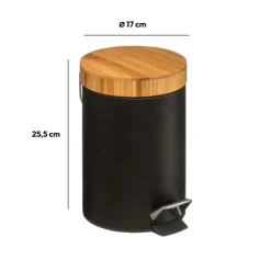 Poubelle à couvercle bambou 3L, Noir
