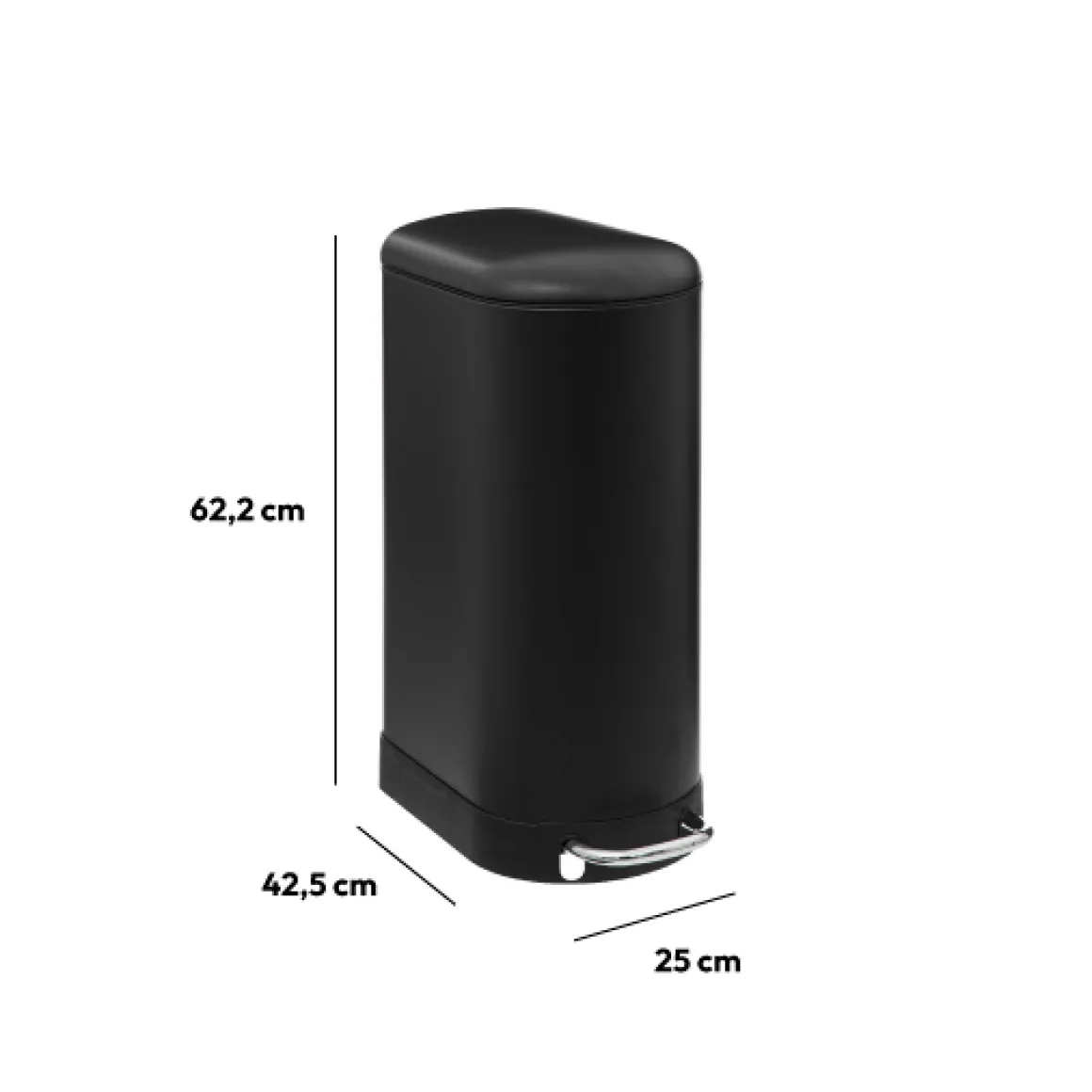 Poubelle à pédale métal 30L, Noir Ariane