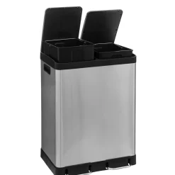 Poubelle de tri sélectif à pédales métal 2x30L, Inox