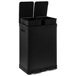 Poubelle de tri sélectif à pédales métal 2x30L, Noir