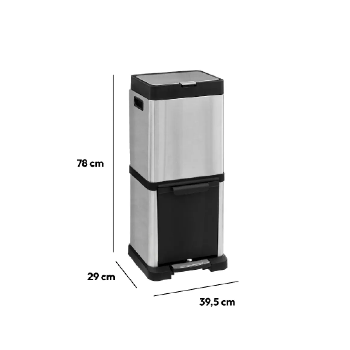 Poubelle de tri sélectif en métal 20+14L, Inox