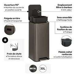 Poubelle métal 30L, Gris