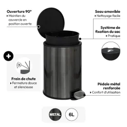 Poubelle métal 6L, Noir