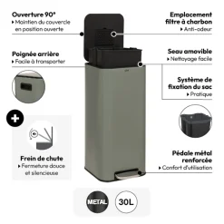 Poubelle métal 30L, Vert