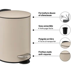 Poubelle métal Soft Close 3L, Beige naturel