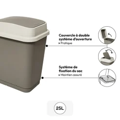 Poubelle plastique 25L, Taupe