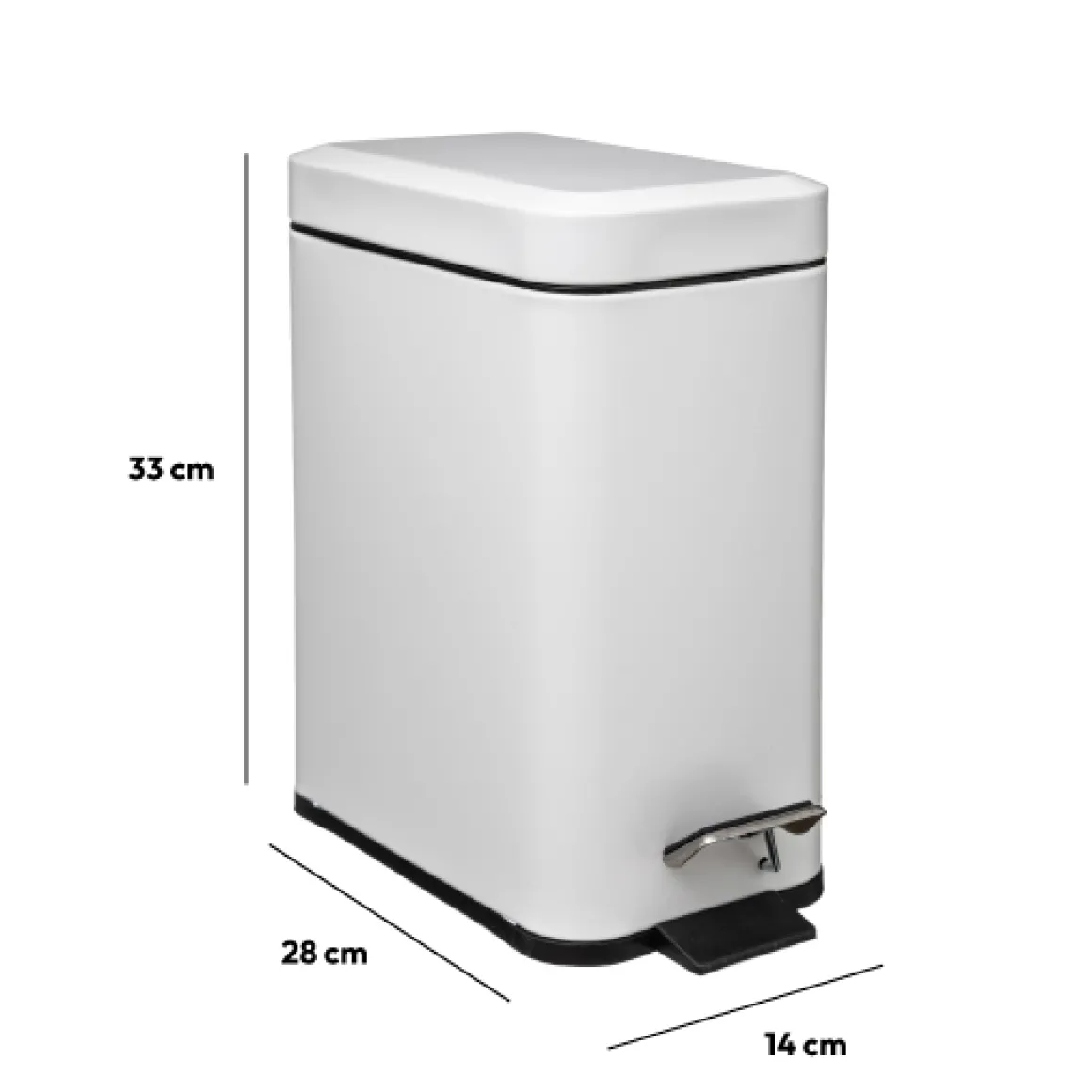 Poubelle rect soft close inox 5l, Blanc