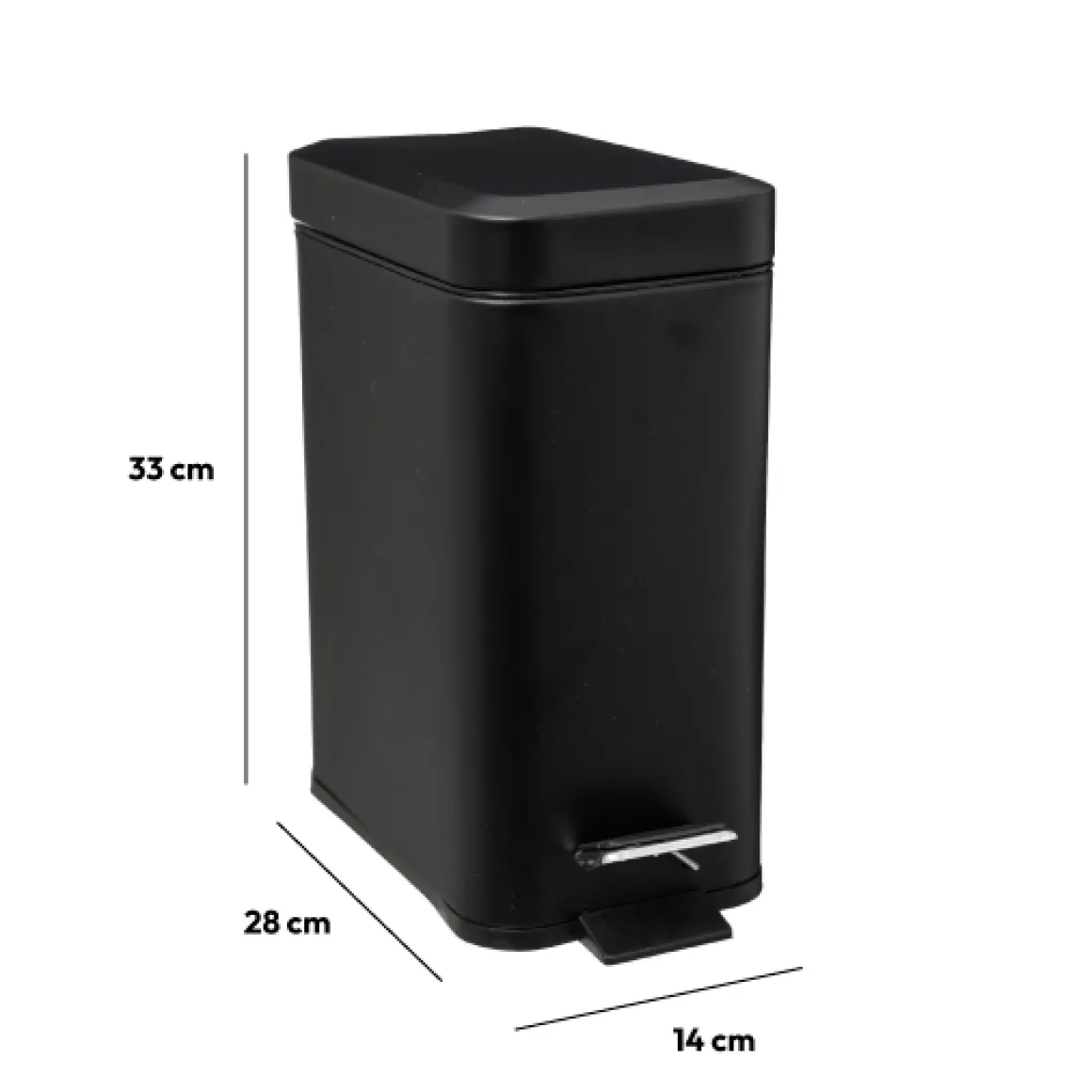 Poubelle rect soft close inox 5l, Noir