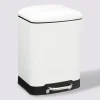 Poubelle rectangulaire à pédale métal 6L, Blanc