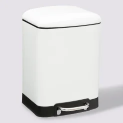 Poubelle rectangulaire à pédale métal 6L, Blanc