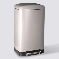 Poubelle rectangulaire à pédale métal 30L, Taupe