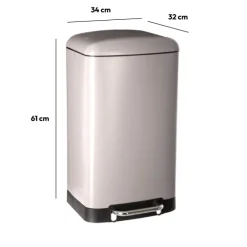 Poubelle rectangulaire à pédale métal 30L, Taupe