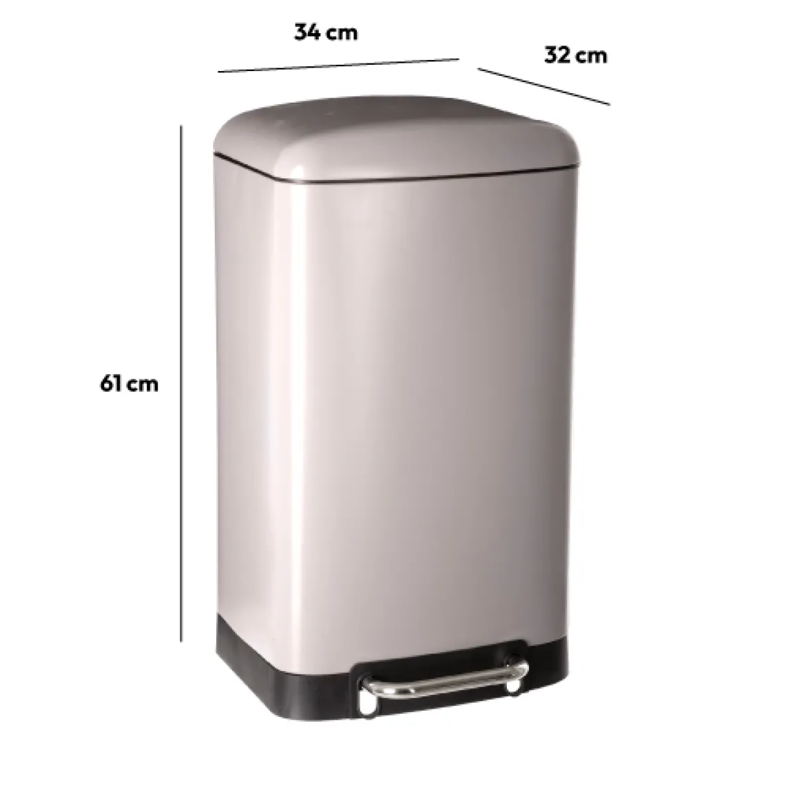 Poubelle rectangulaire à pédale métal 30L, Taupe