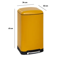 Poubelle rectangulaire à pédale métal 30L, Jaune