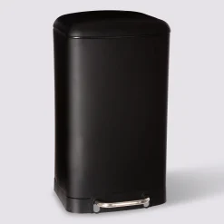 Poubelle rectangulaire à pédale métal 30L, Noir