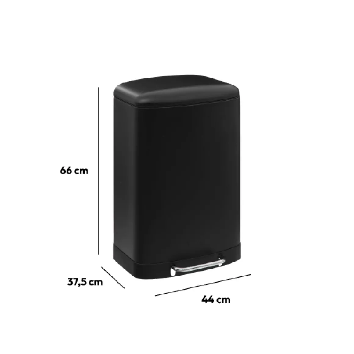 Poubelle rectangulaire à pédale métal 50L, Noir