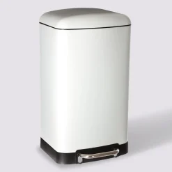 Poubelle rectangulaire à pédale métal 30L, Blanc