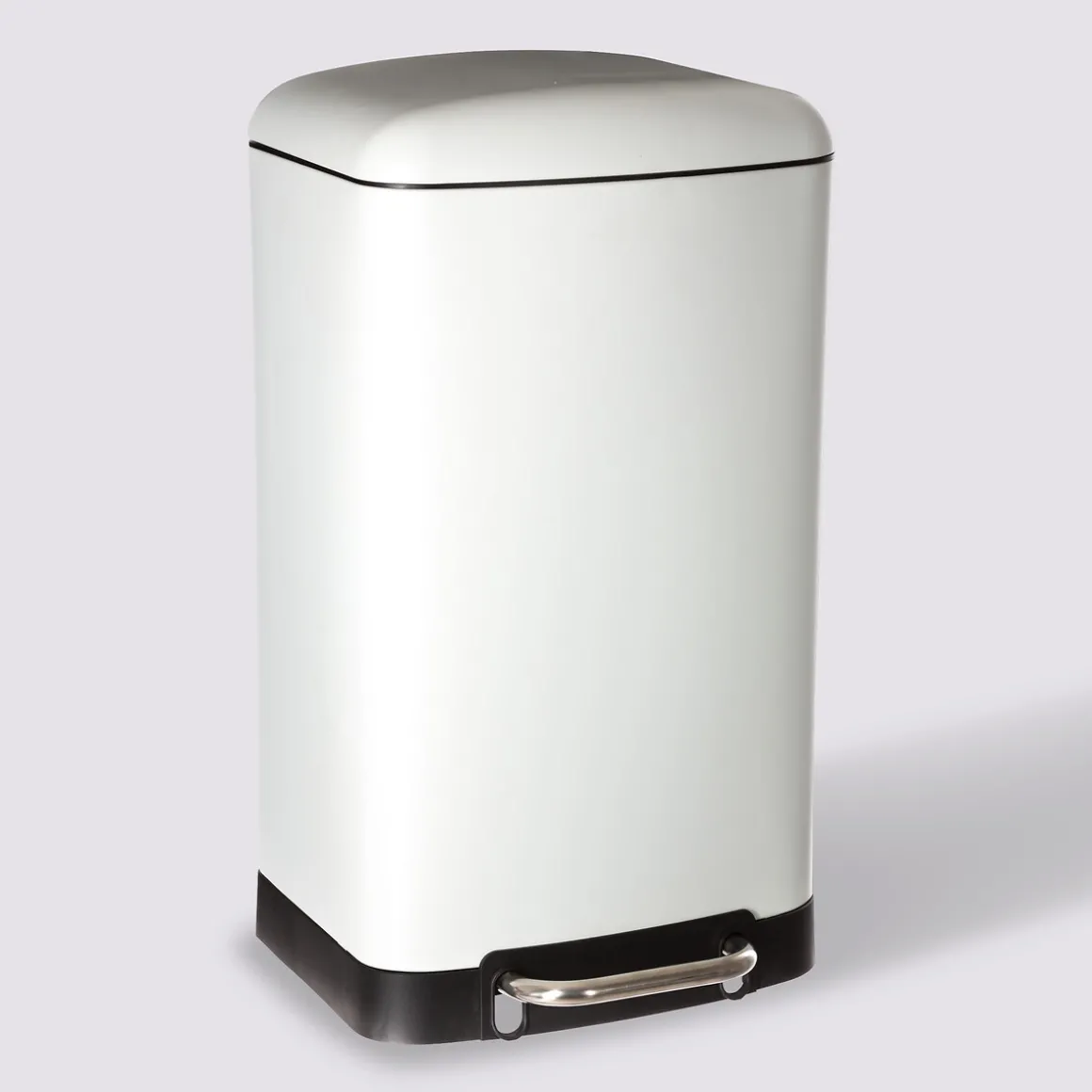 Poubelle rectangulaire à pédale métal 30L, Blanc