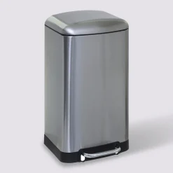 Poubelle rectangulaire à pédale métal 30L, Inox