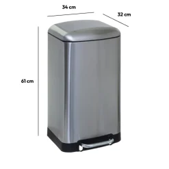 Poubelle rectangulaire à pédale métal 30L, Inox
