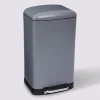 Poubelle rectangulaire à pédale métal 30L, Gris