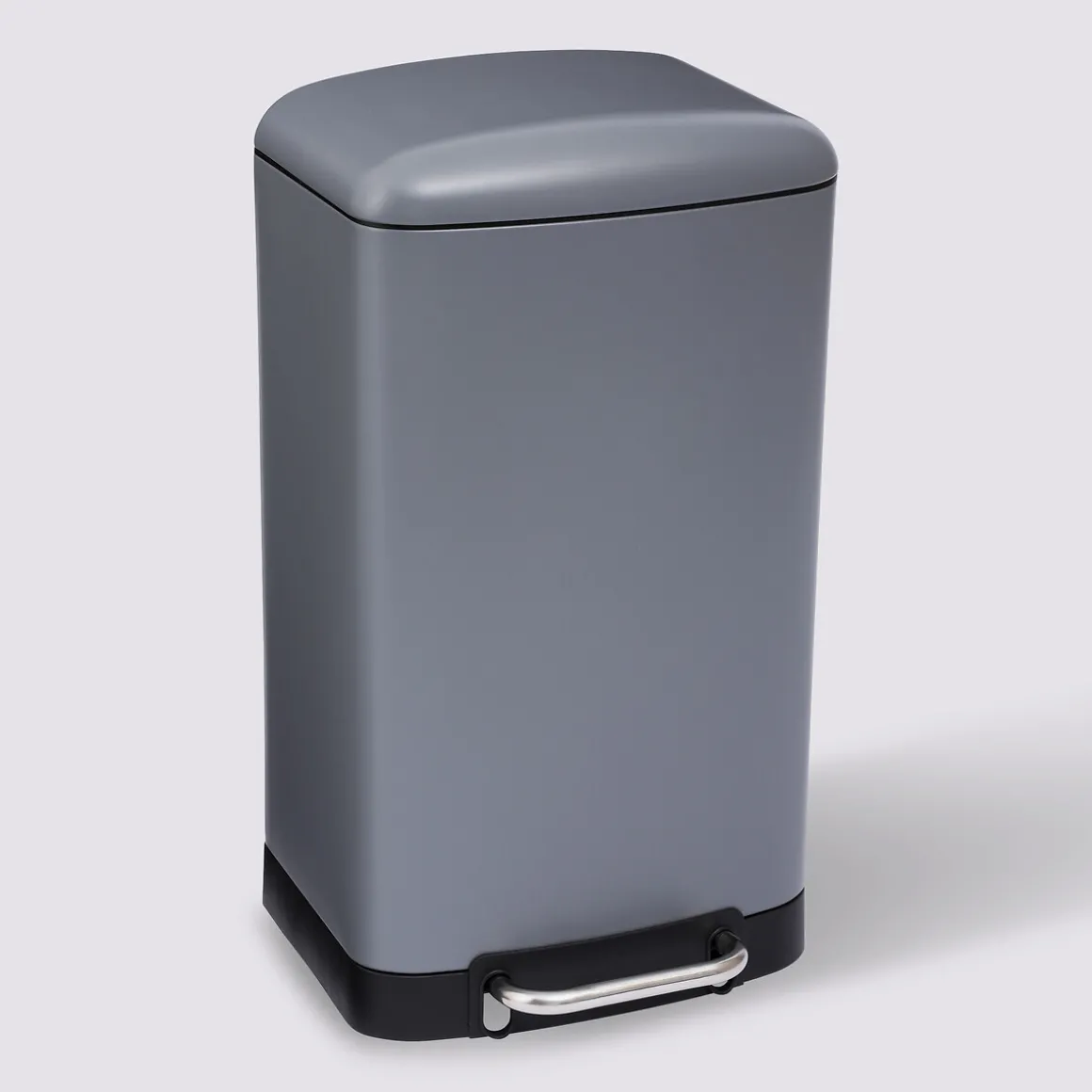 Poubelle rectangulaire à pédale métal 30L, Gris