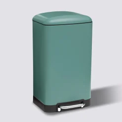Poubelle rectangulaire à pédale métal 30L, Vert