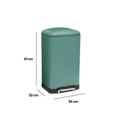 Poubelle rectangulaire à pédale métal 30L, Vert
