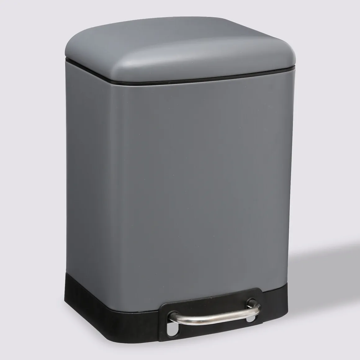 Poubelle rectangulaire à pédale métal 6L, Gris