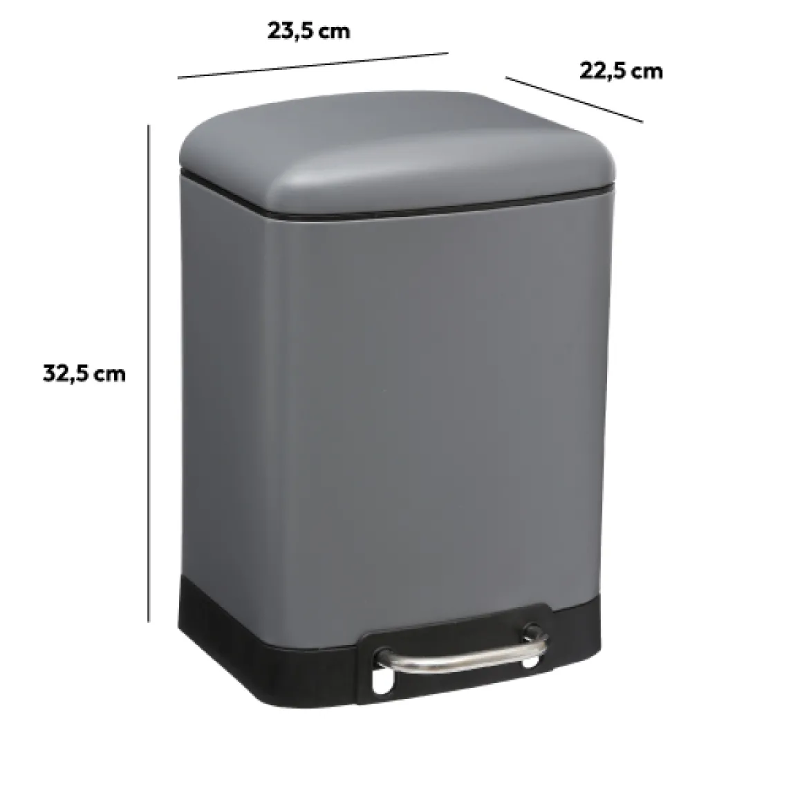 Poubelle rectangulaire à pédale métal 6L, Gris