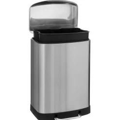 Poubelle rectangulaire à pédale métal 50L, Inox