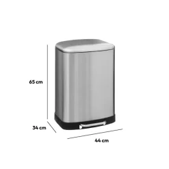 Poubelle rectangulaire à pédale métal 50L, Inox