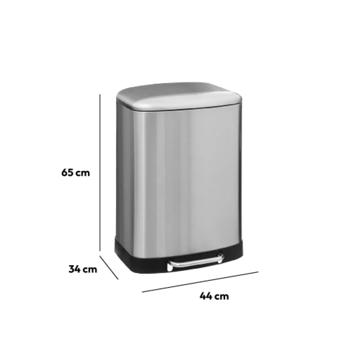 Poubelle rectangulaire à pédale métal 50L, Inox