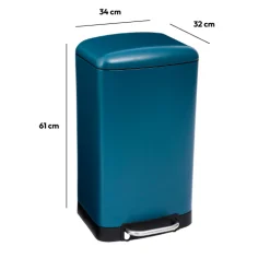 Poubelle rectangulaire à pédale métal 30L, Bleu marine