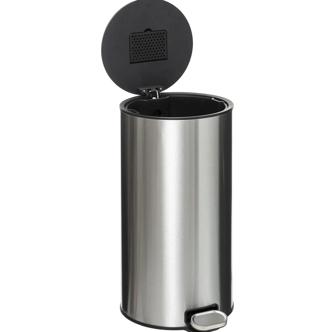 Poubelle ronde à pédale métal 30L, Inox