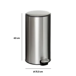 Poubelle ronde à pédale métal 30L, Inox