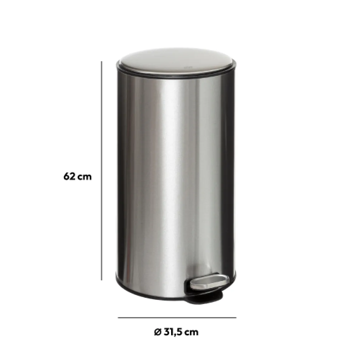 Poubelle ronde à pédale métal 30L, Inox