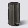 Poubelle ronde à pédale métal 30L, Inox noir