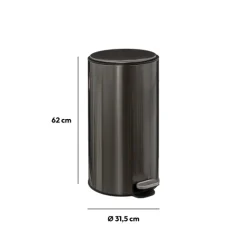 Poubelle ronde à pédale métal 30L, Inox noir