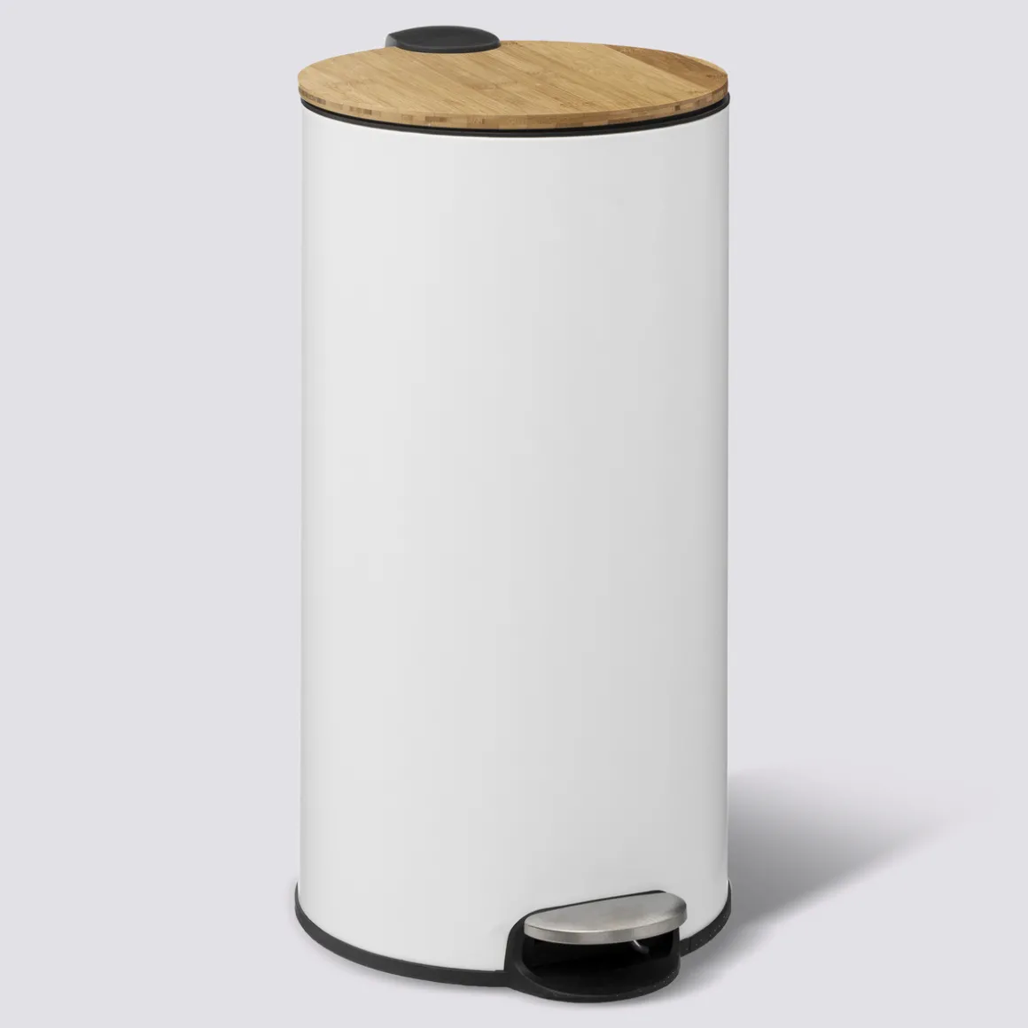 Poubelle ronde avec couvercle bambou 30L, Blanc