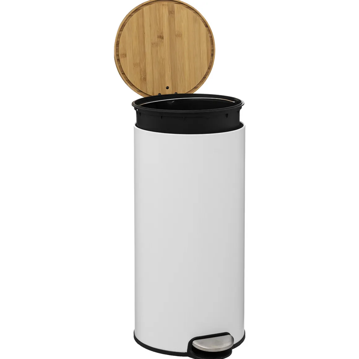 Poubelle ronde avec couvercle bambou 30L, Blanc