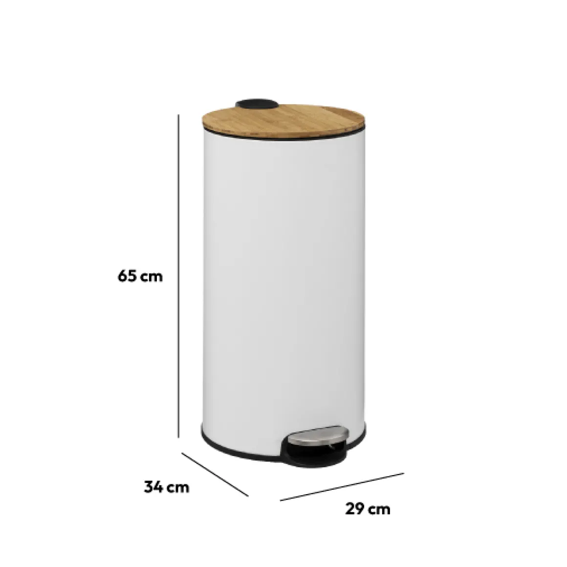 Poubelle ronde avec couvercle bambou 30L, Blanc