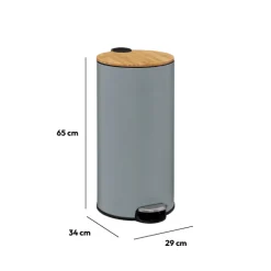 Poubelle ronde avec couvercle bambou 30L, Gris