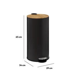 Poubelle ronde avec couvercle bambou 30L, Noir