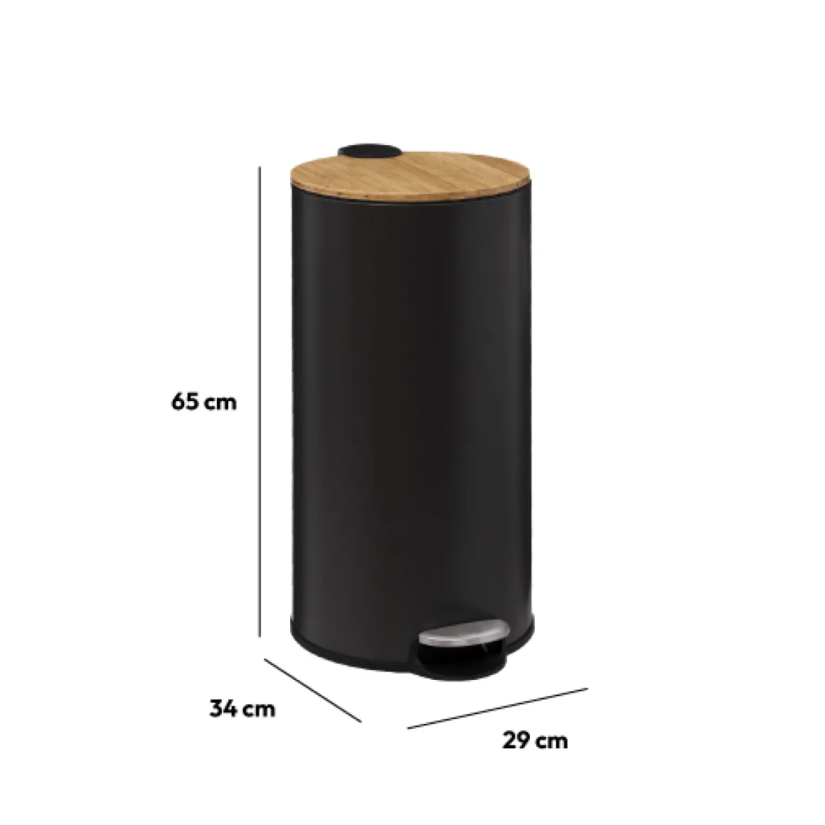 Poubelle ronde avec couvercle bambou 30L, Noir