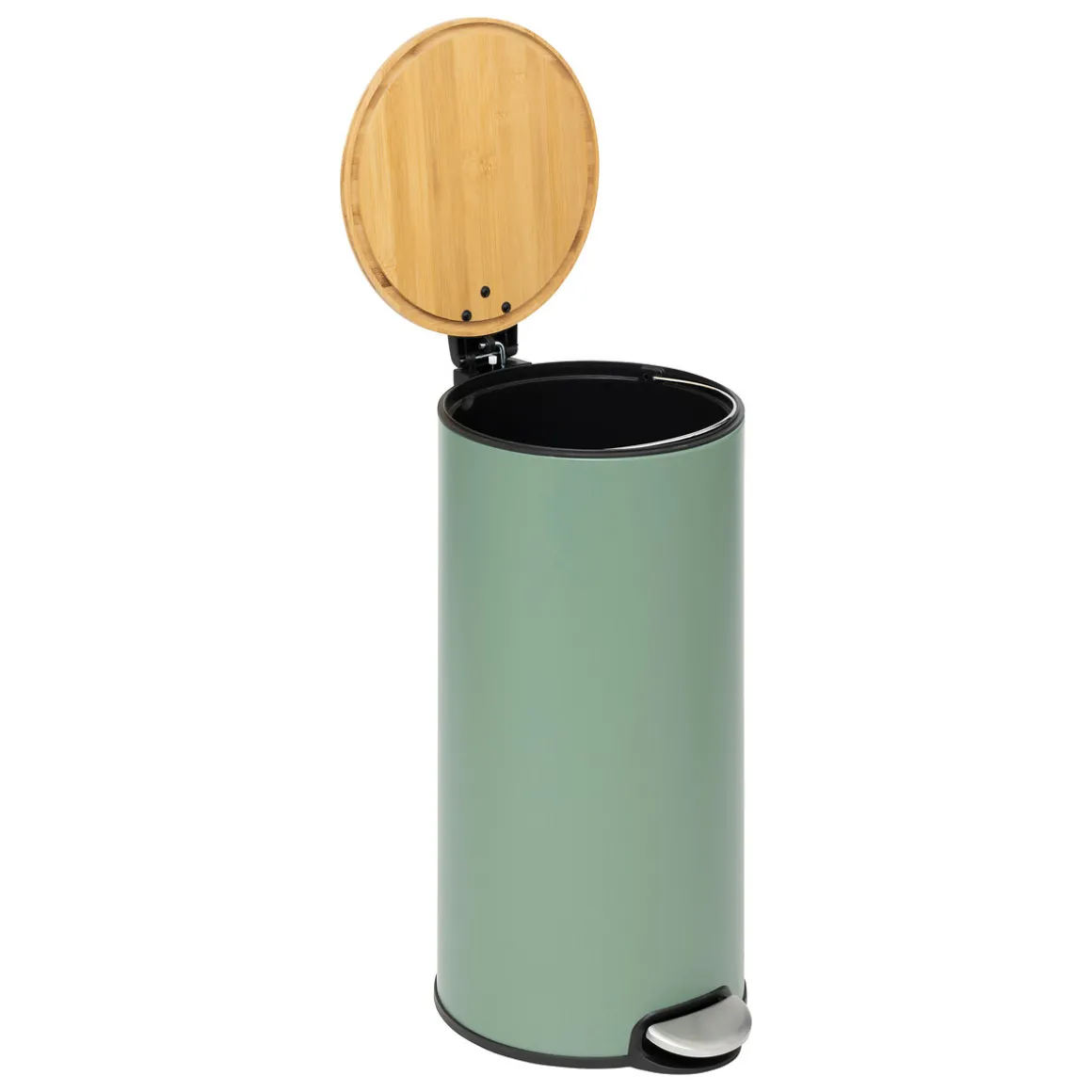 Poubelle ronde Soft Close couvercle bambou 30L, Vert