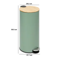 Poubelle ronde Soft Close couvercle bambou 30L, Vert